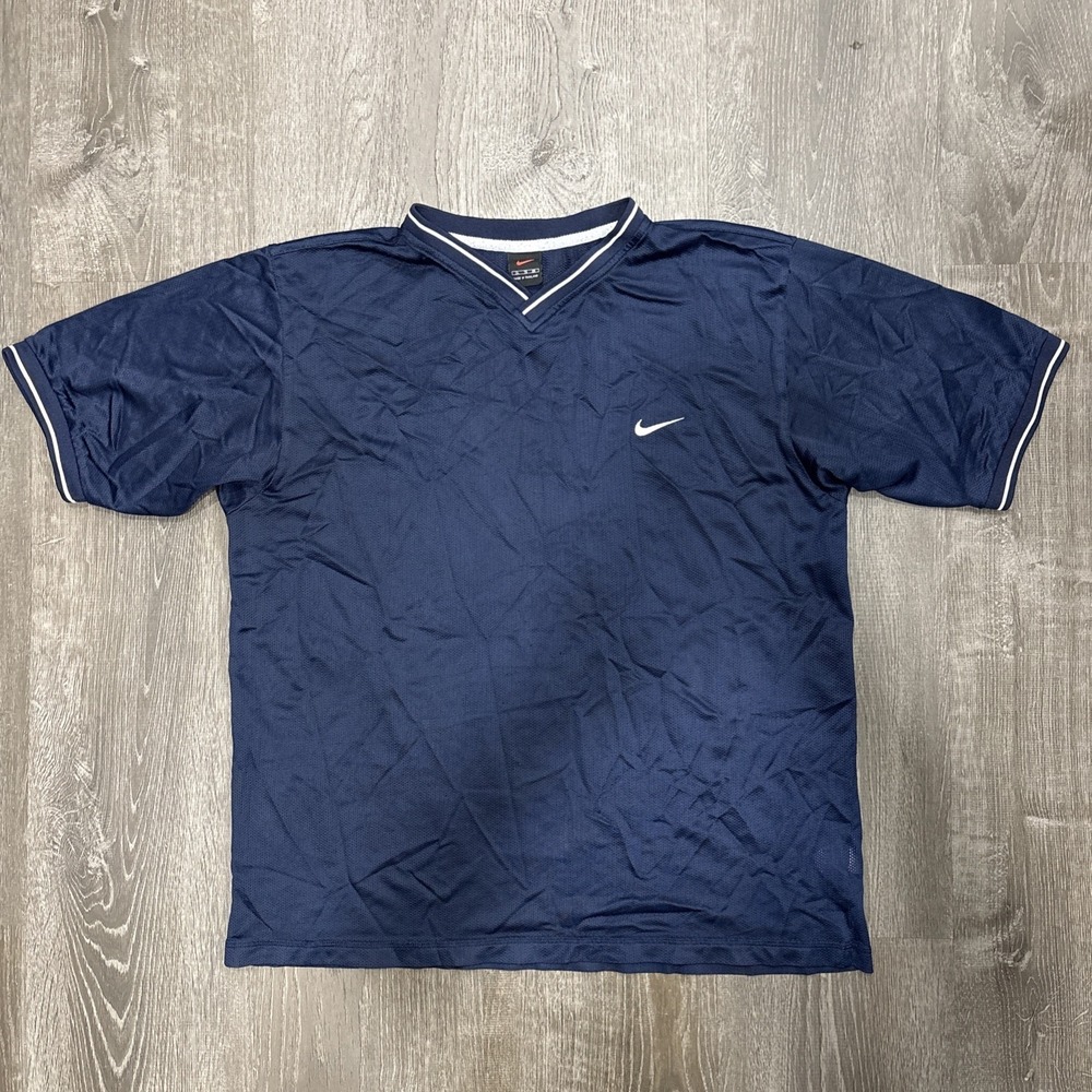 VTG Nike Dri Fit Pullover Mesh Baseball Athletic Jersey Mens XL Navy Retro Shirt - Picture 1 of 16